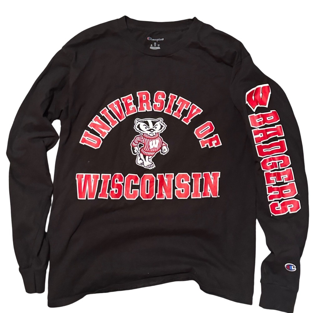 Champion University of‎ Wisconsin Badgers Black Long Sleeve T-Shirt Mens Medium